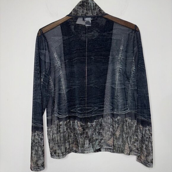 Damee Blue Polyester Mesh Trompe L’oeil Zip-Up Jacket Women’s M Art to Wear - Picture 7 of 12